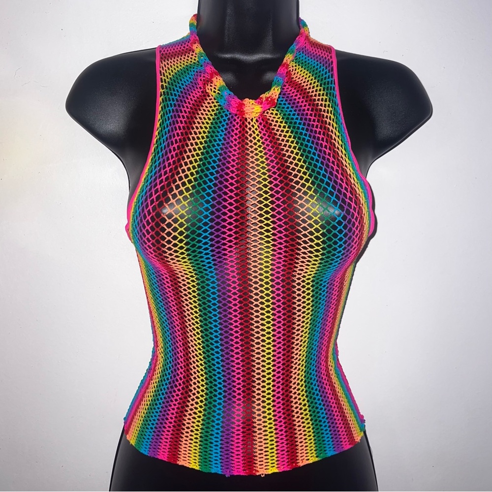 Rainbow Mesh Halter Top - Pride Month